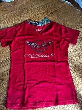 Women’s Red Corvette National Corvette Museum Rhinestone Tee Med